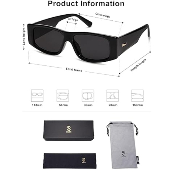 Rectangle Polarized Fashion Rave Sunglasses SJ2228 Black - Picture 5 of 5